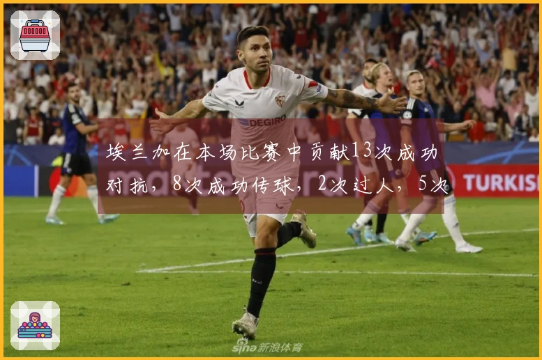 埃兰加在本场比赛中贡献13次成功对抗，8次成功传球，2次过人，5次夺回球权
